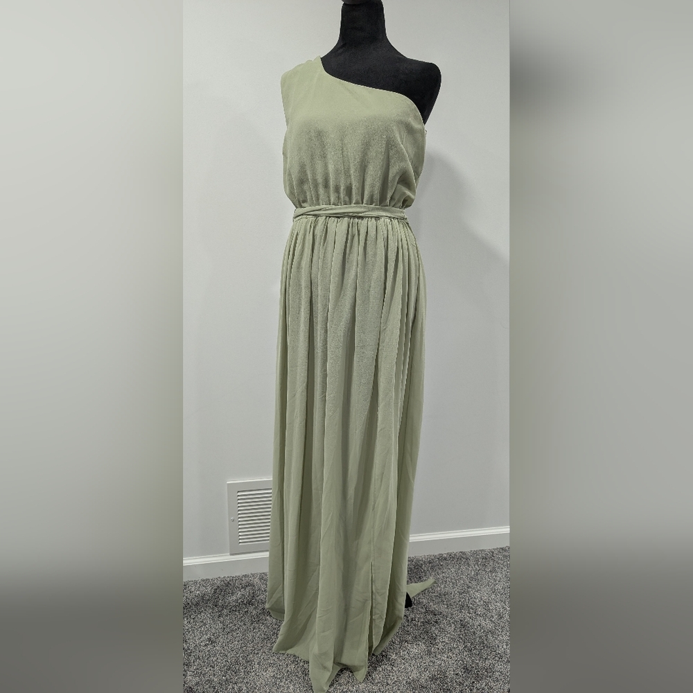 One Shoulder Sage Green Formal Dress